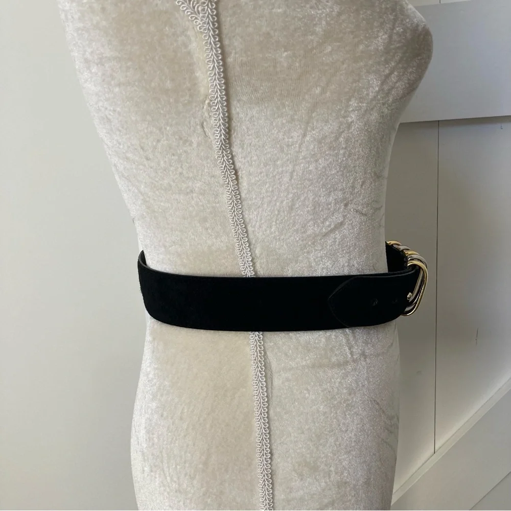 Vintage 90s Architect pig suede belt leather metal hardware quiet luxury 26”-28”